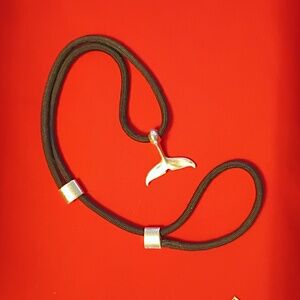 Silver Whale Tail Adjustable Bracelet with Black Paracord